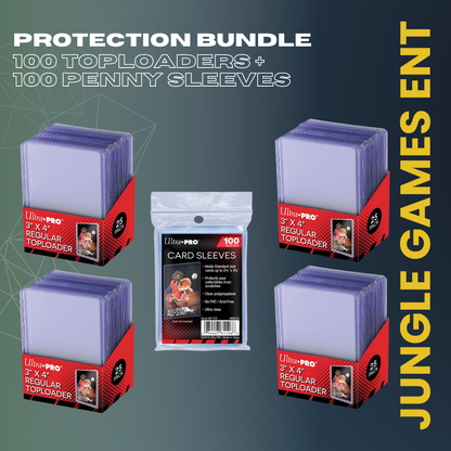 Jungle Crew Card Protection Bundle – 100 Toploaders + 100 Penny Sleeves | Ultimate Trading Card Protection Kit